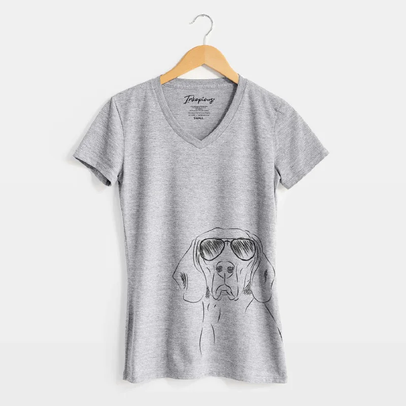 Aviator Sagan the Coonhound - Women's V-neck Shirt-- Sequined Glittery Shiny