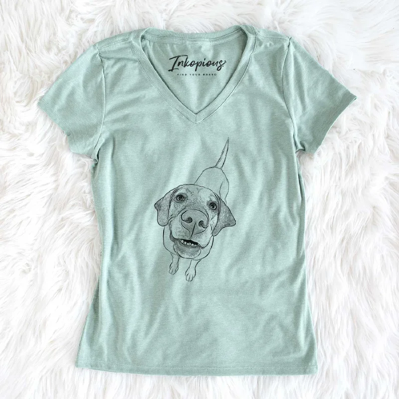 Bare Oquirrh the Vizsla - Women's V-neck Shirt-- Fitted T-Shirt Seamless Stretchy