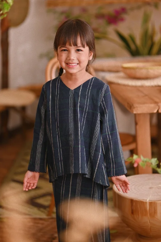 The Hening Flare Blouse - Navy Tartan Elegant Office Blouse