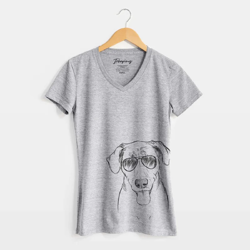 Aviator Scout Marie the Chocolate Lab - Women's V-neck Shirt-- Zippered Front Buttoned Front Snap Front