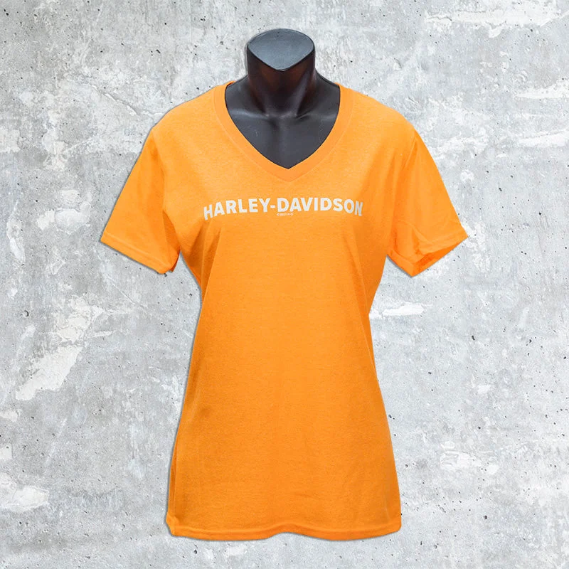 Wild Fire Harley Davidson- Women's Neon Orange T-Shirt-- Knit Fabric Woven Fabric Fleece Fabric