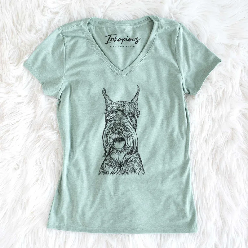 Bare Zuri the Giant Schnauzer - Women's V-neck Shirt-- Notch Collar Peter Pan Collar Cowl Neck