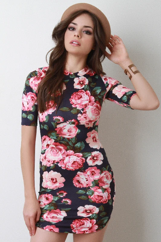 Floral Print Bodycon Mini Dress Trendy Tie-Dye Mini Dress