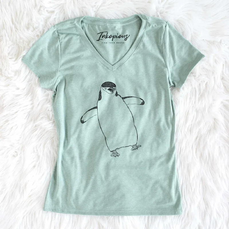 Bare Chive the Chinstrap Penguin - Women's V-neck Shirt-- Sequined Glittery Shiny