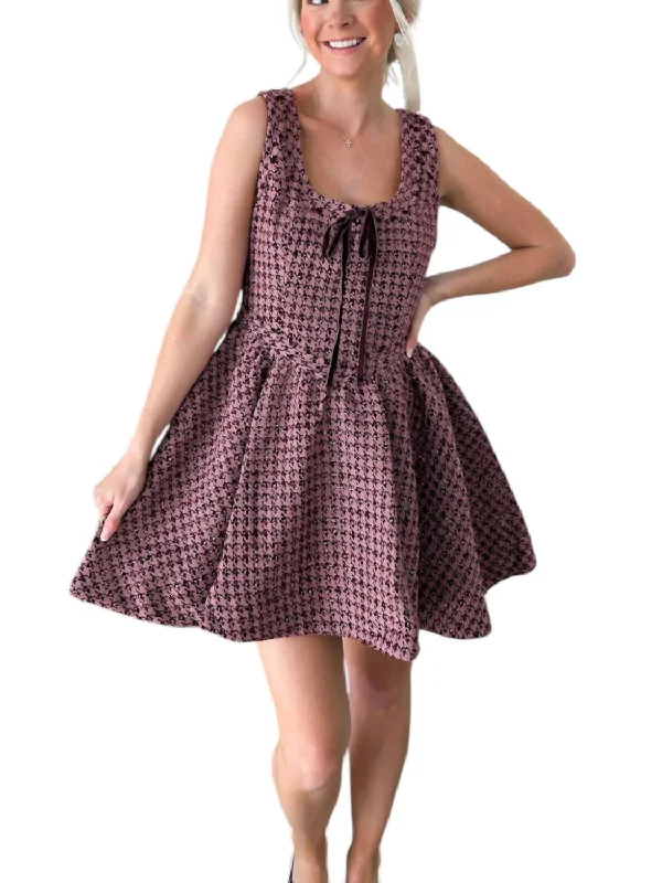 Hand In Hand Mini Dress In Pink Houndstooth Trendy Floral Mini Dress