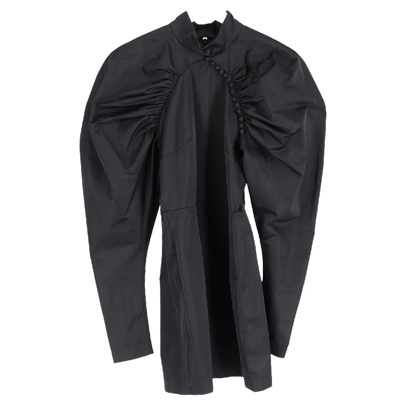 Rotate Birger Christensen Kim Puff Sleeve Mini Dress in Black Polyester Comfortable One-Shoulder Mini Dress