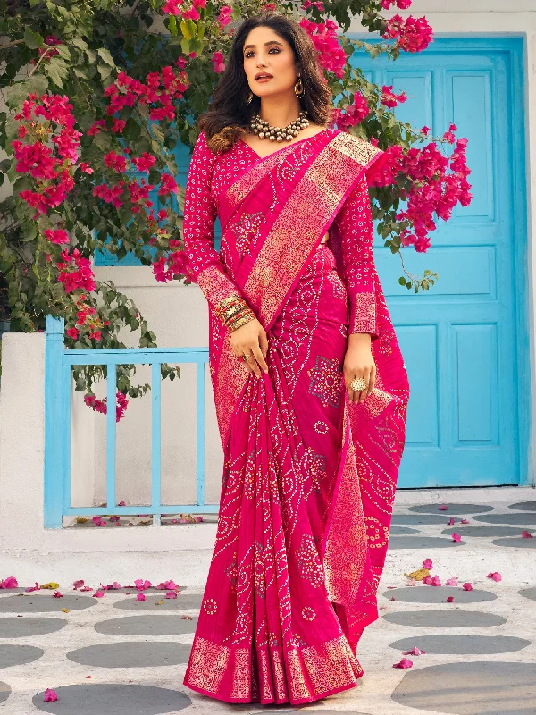 Women's Muga Silk Pink Printed Designer Saree With Blouse Piece Modern Work Blouse