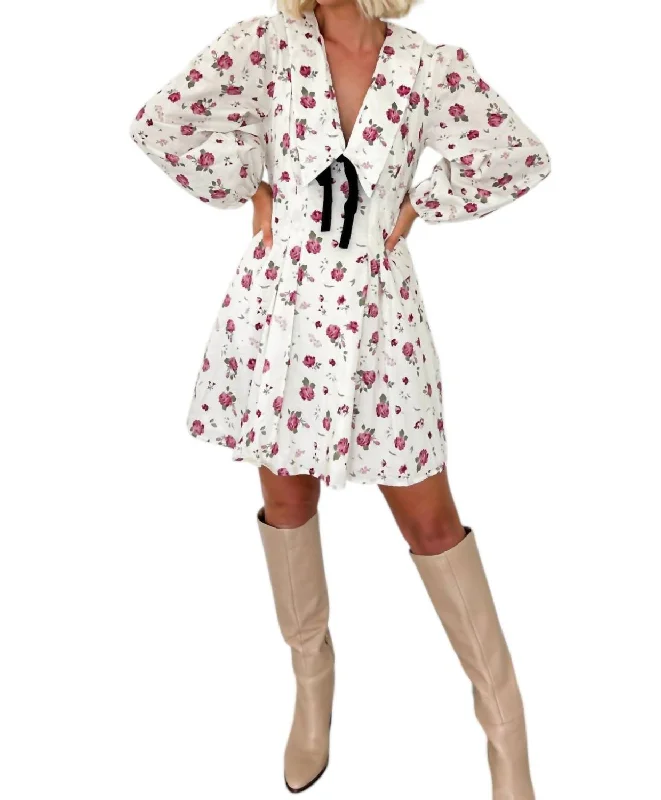 With Love Rose Floral Bow Mini Dress In White Trendy Wraparound Mini Dress