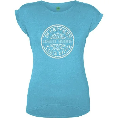 The Beatles Womens/Ladies Sgt Pepper Drum T-Shirt-- Striped Floral Plaid