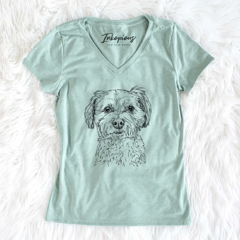 Bare Wyatt the Coton de Tulear - Women's V-neck Shirt-- Zippered Buttoned Snapped