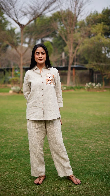 Beige Embroidered Shirt-- Jersey Fabric Tulle Fabric Batik Fabric