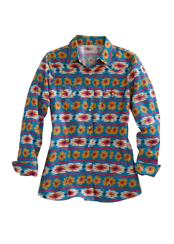 Tin Haul Womens Multi-Color 100% Cotton Daisy Aztec L/S Shirt-- Mesh Blend Leather Blend Suede Blend