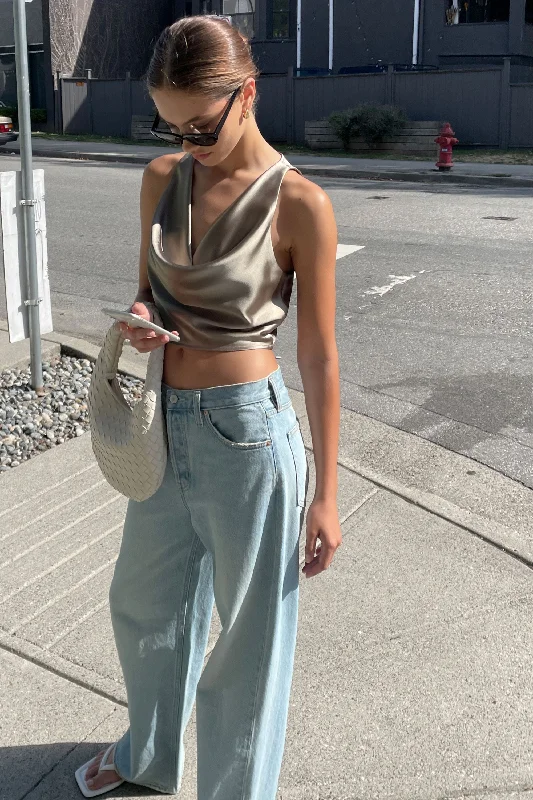 SATIN COWL NECK SLEEVELESS BLOUSE Playful Puff Blouse