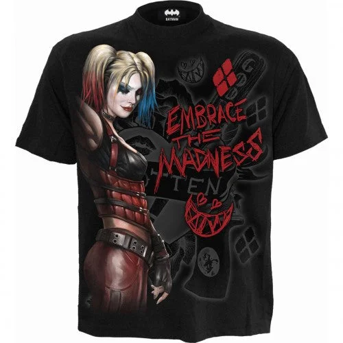 Harley Quinn Unisex Adult Embrace Madness T-Shirt-- Collared Crew Neck Turtle Neck