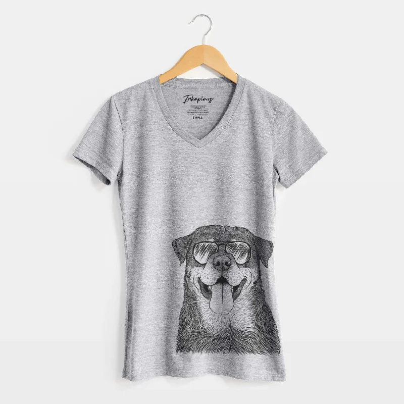 Aviator Romeo the Rottweiler - Women's V-neck Shirt-- Chenille Brocade Lace