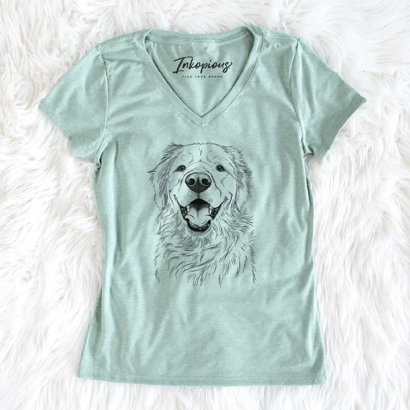 Bare Roger the Golden Retriever - Women's V-neck Shirt-- Silk Blend Satin Velvet