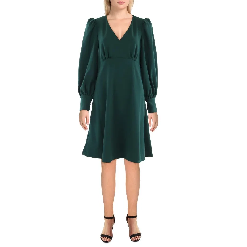 Womens Bishop Sleeve Short Mini Dress Elegant Silk Mini Dress