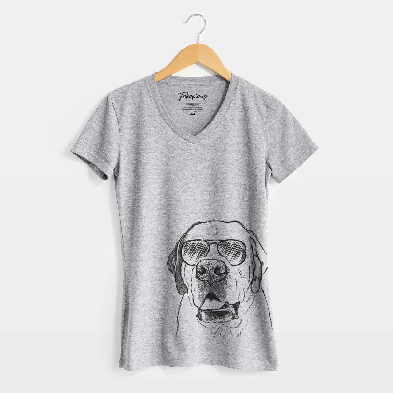 Aviator Wendy the Saint Bernard - Women's V-neck Shirt-- Chenille Blend Fleece Blend Nylon Blend