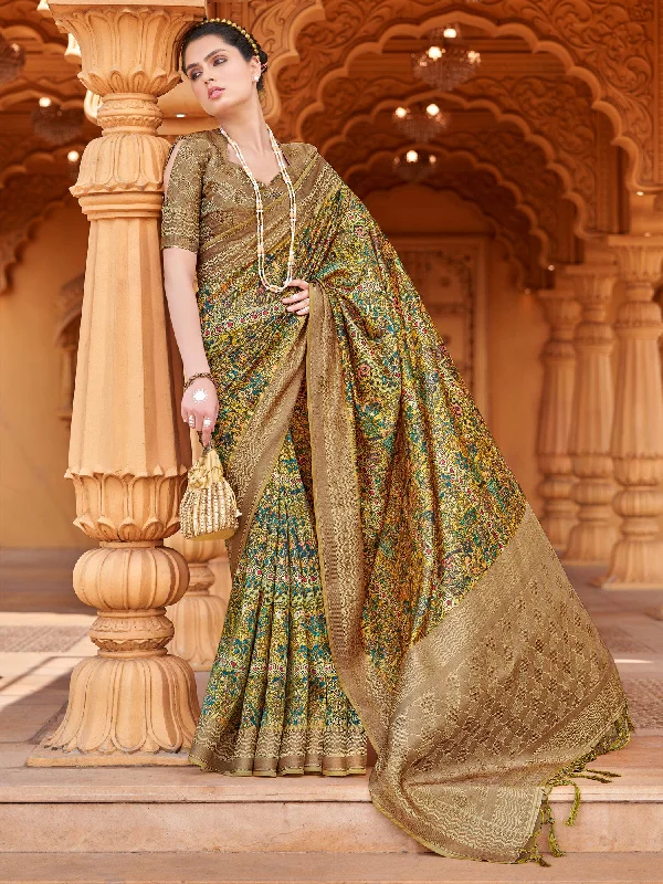Women's Silk Blend Yellow Woven Design Designer Saree With Blouse Piece Embroidered Floral Blouse