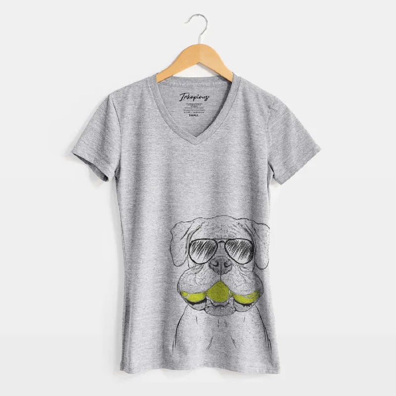 Aviator Seamus the Boxer - Women's V-neck Shirt-- Embroidered Appliqued Beaded