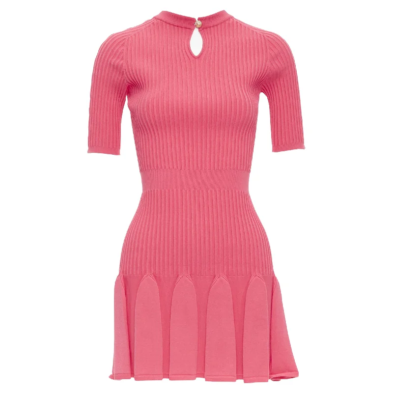 Balmain keyhole neck ribbed flutter skirt mini dress Fashionable Lace Mini Dress