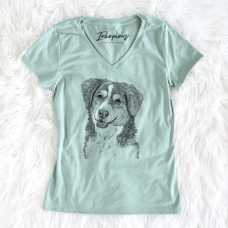Bare Molly the Miniature Bernedoodle - Women's V-neck Shirt-- Solid Color Striped Floral