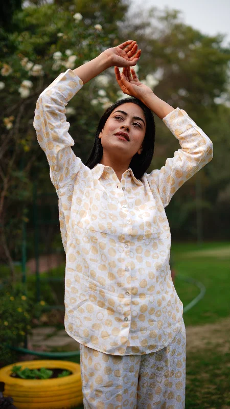 Yellow Print Shirt-- Solid Print Embellished