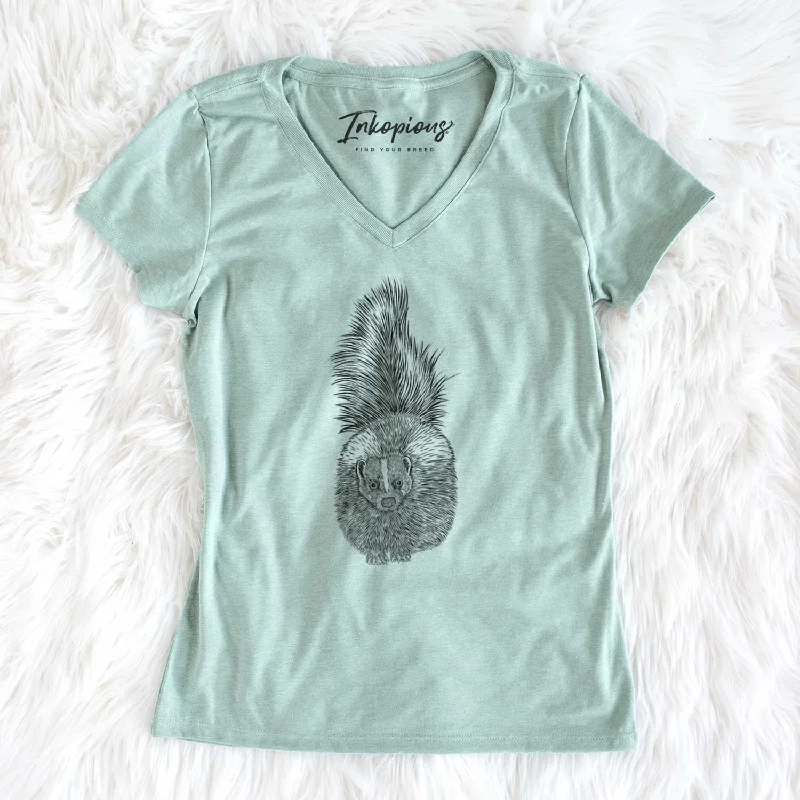 Bare Tibbs the Skunk - Women's V-neck Shirt-- Mesh Blend Leather Blend Suede Blend