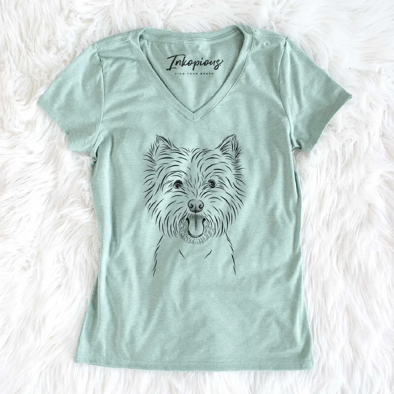 Bare Welma the West Highland Terrier - Women's V-neck Shirt-- Nylon Fabric Polyester Fabric Spandex Fabric