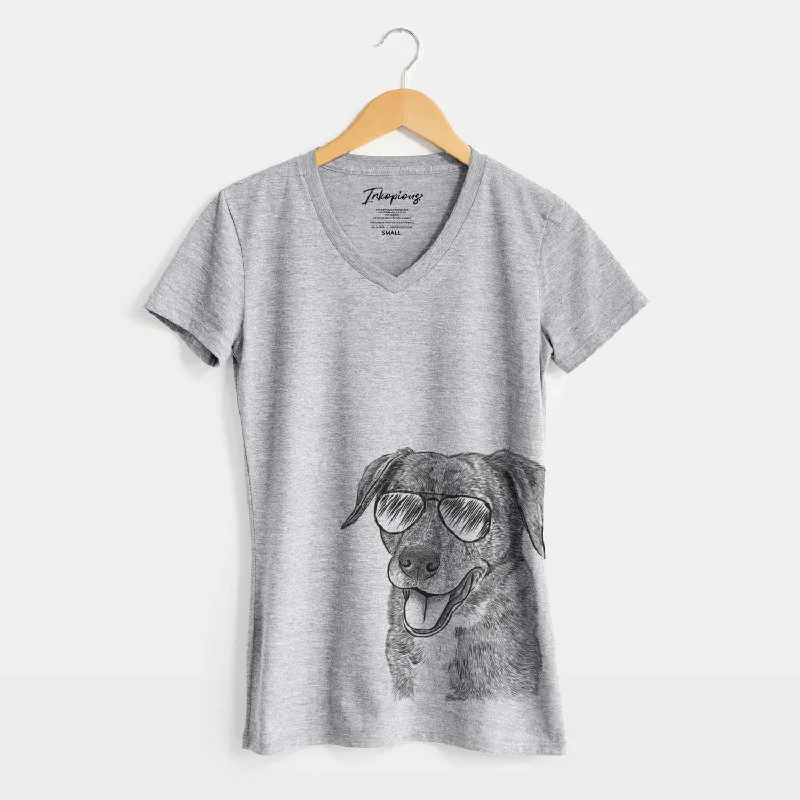 Aviator Wally the Mixed Breed - Women's V-neck Shirt-- Hooded Caped Shawl Collar