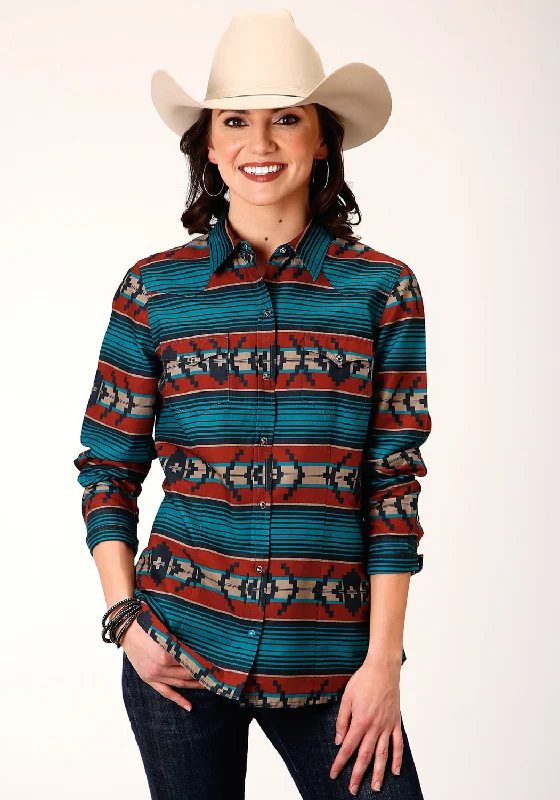 Roper Womens Multi-Color 100% Cotton Ombre Aztec L/S Shirt-- Hooded Caped Shawl Collar