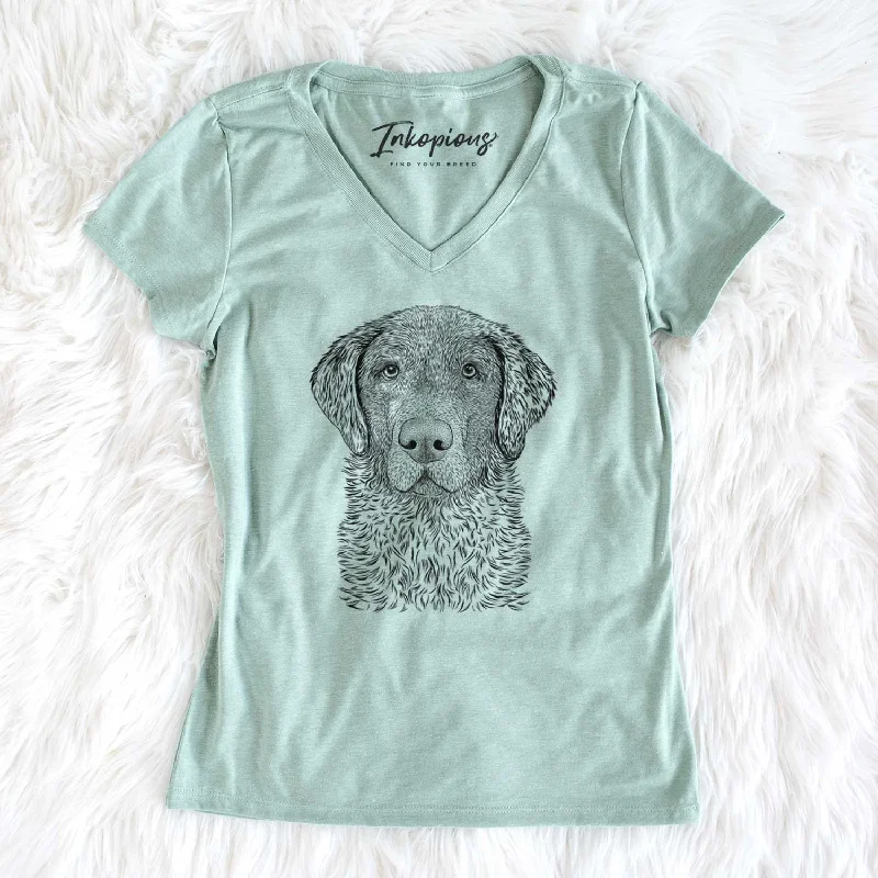 Bare Whiskey the Chocolate Lab - Women's V-neck Shirt-- Front Pockets Side Pockets Patch Pockets