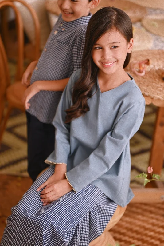 The Hening Flare Blouse - Air Force Blue Flowy Bohemian Blouse