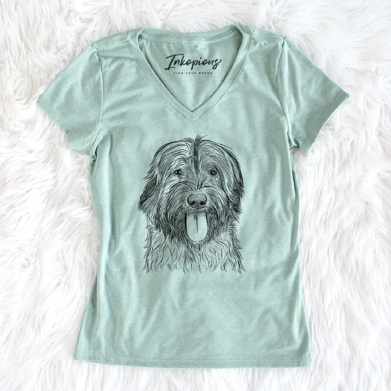 Bare Puig the Catalan Sheepdog - Women's V-neck Shirt-- Front Pockets Side Pockets Patch Pockets