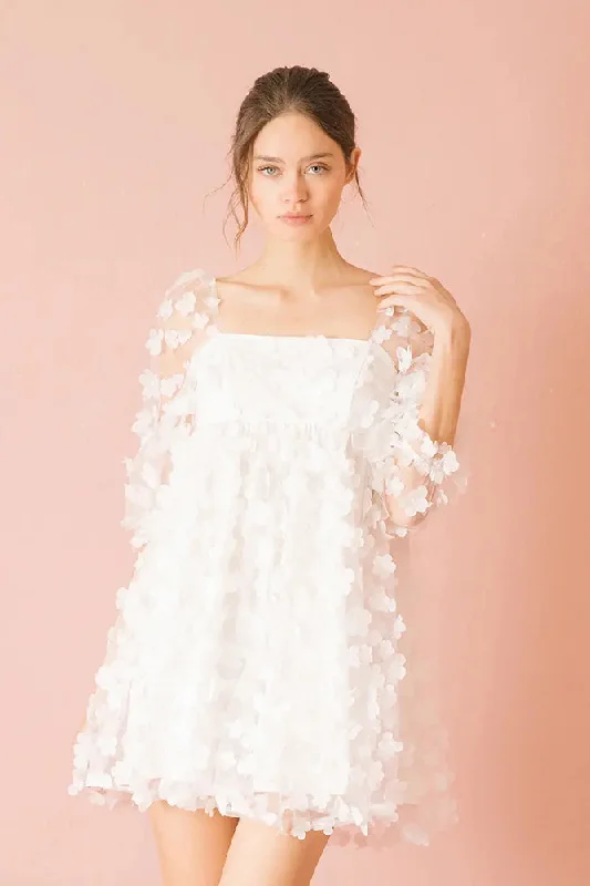 Storia 3-D Daisy Tulle Baby Doll Mini Dress Trendy Lace Mini Dress