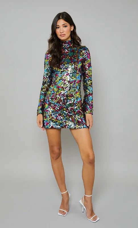 Sequin High Neck Mini Dress Classic Striped Mini Dress