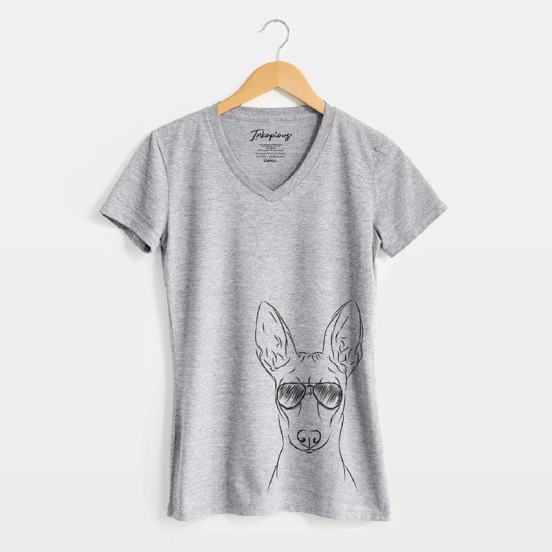 Aviator Ruadh the Pharaoh Hound - Women's V-neck Shirt-- Houndstooth Herringbone Solid