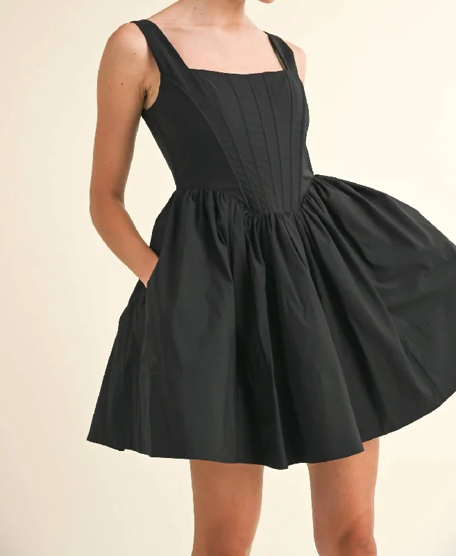 Corset Mini Dress In Black Comfortable Off-Shoulder Mini Dress