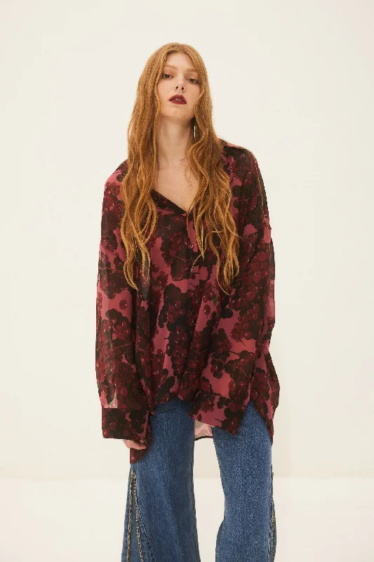 HEATHER SHIRT WINE-- Real Fur Shearling Chenille