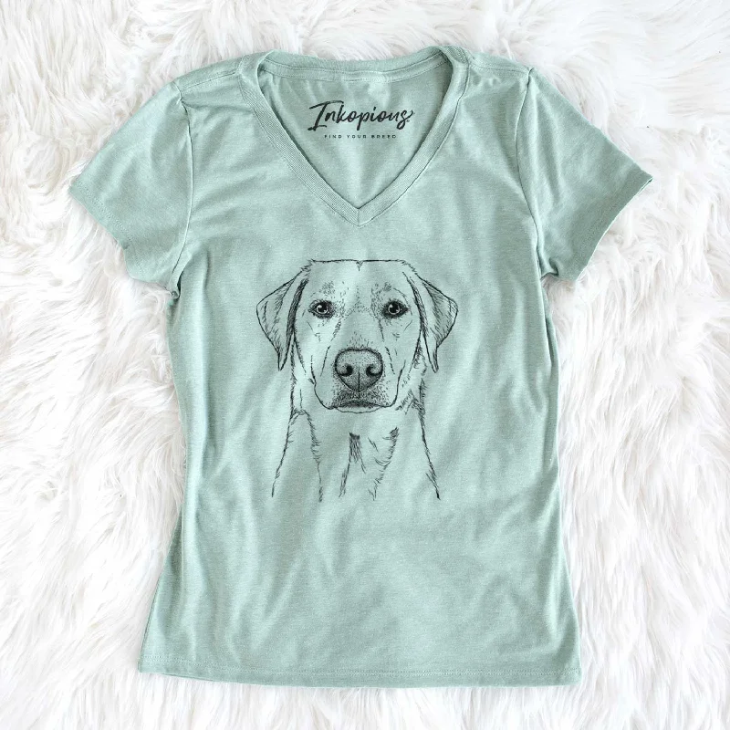 Bare Zoe the Yellow Lab - Women's V-neck Shirt-- Satin Fabric Silk Fabric Chiffon Fabric