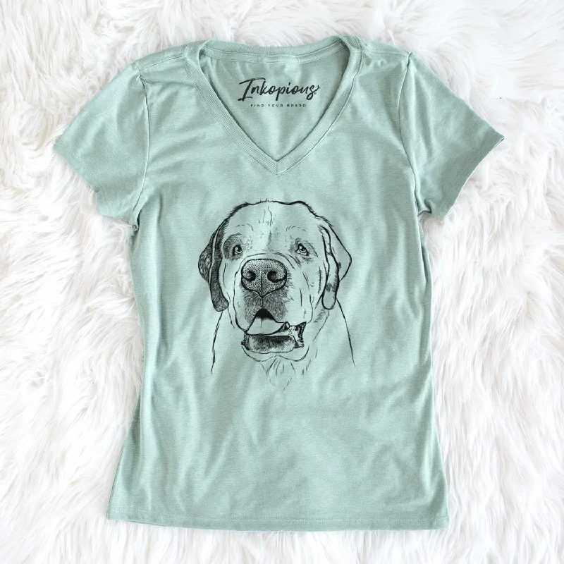 Bare Wendy the Saint Bernard - Women's V-neck Shirt-- Spandex Blend Rayon Blend Denim Blend