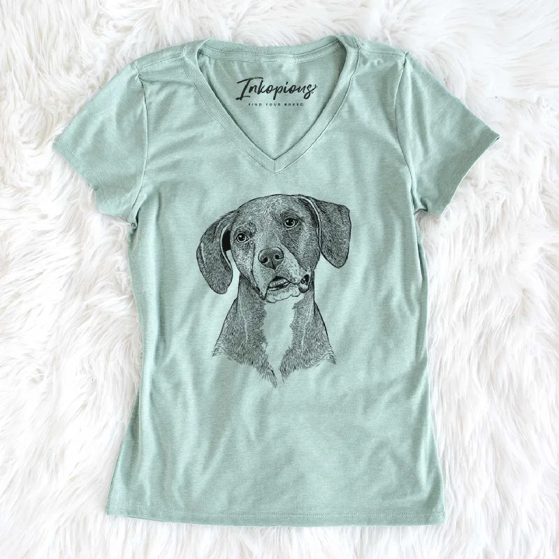 Bare Zeena the Plott Hound Mix - Women's V-neck Shirt-- Lace Blend Ribbed Blend Corduroy Blend