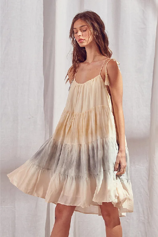 Storia Muted Tie-Dye Trapeze Mini Dress Stylish Spaghetti Strap Mini Dress