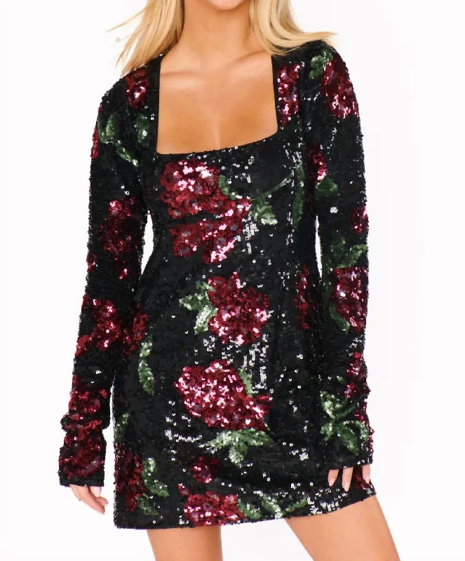 Out Tonight Mini Dress In Send Me Roses Sequin Fashionable Pleated Mini Dress