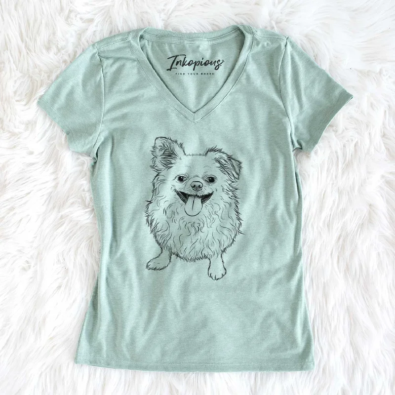 Bare Stuart the Longhaired Chihuahua - Women's V-neck Shirt-- Satin Fabric Silk Fabric Chiffon Fabric
