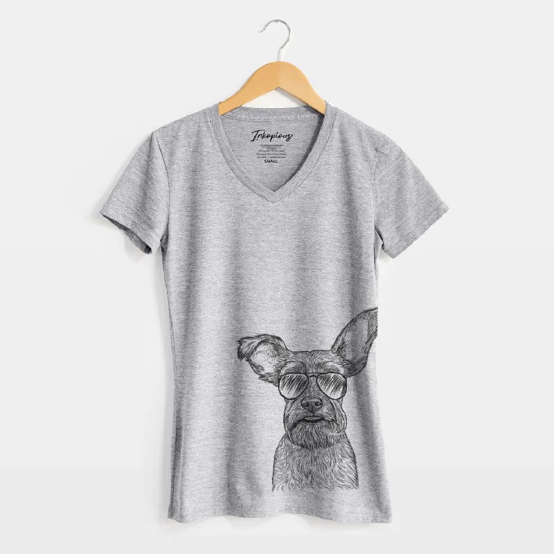 Aviator Sawyer the Snorkie - Women's V-neck Shirt-- Graphic T-Shirt Round Neck Polyester