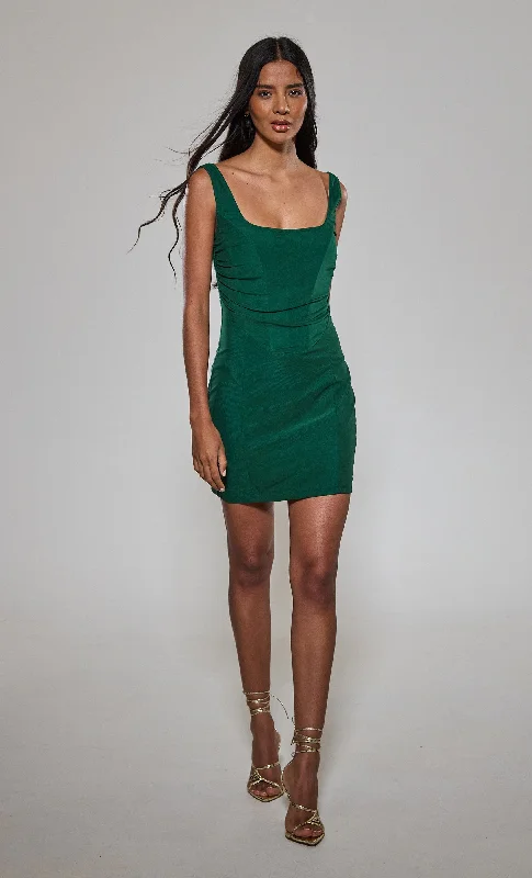 Emerald Draped Corset Mini Dress Stylish Sweetheart Neck Mini Dress