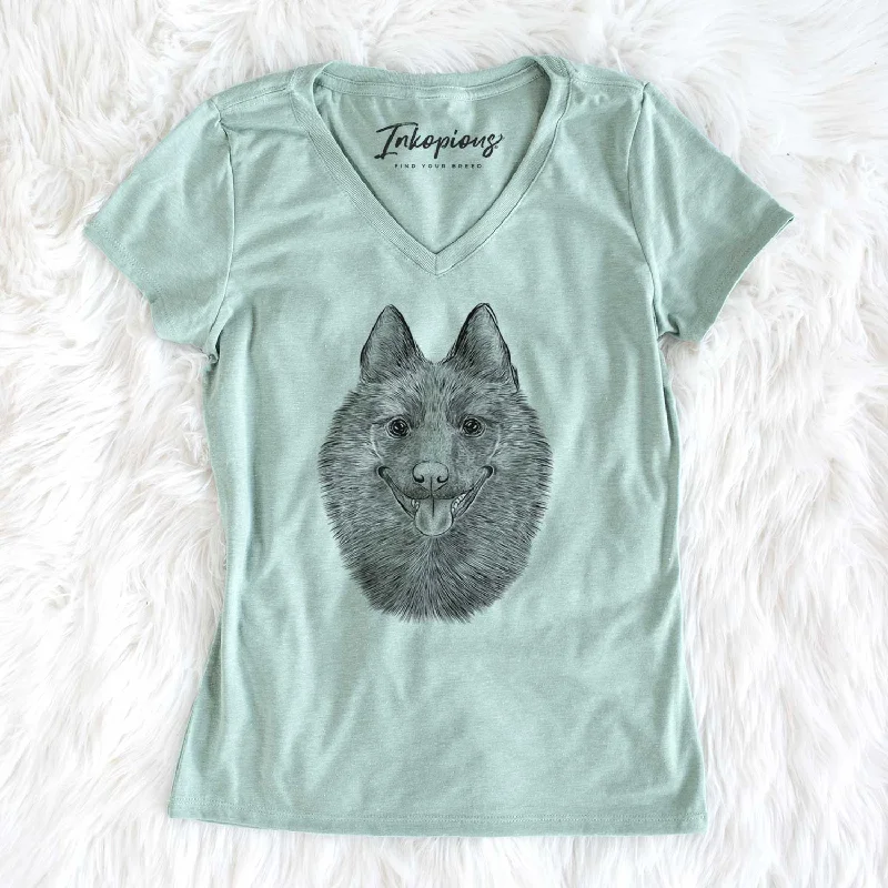 Bare Sander the Schipperke - Women's V-neck Shirt-- Machine Wash Dry Clean Hand Wash