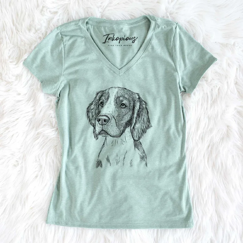 Bare Roxy the Welsh Springer Spaniel - Women's V-neck Shirt-- Notch Collar Peter Pan Collar Cowl Neck