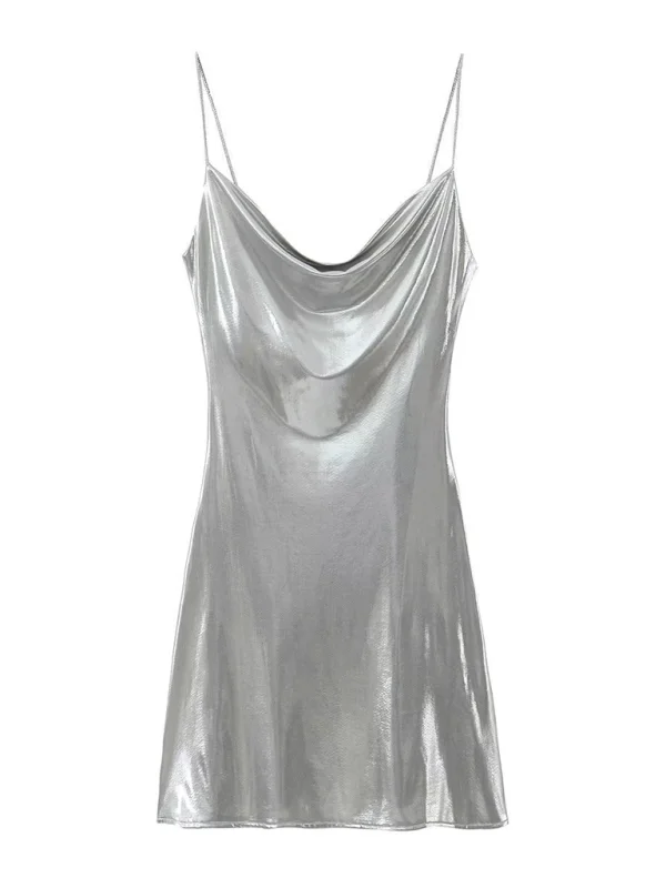 Sleeveless Metallic Mini Dress Stylish Floral Print Mini Dress